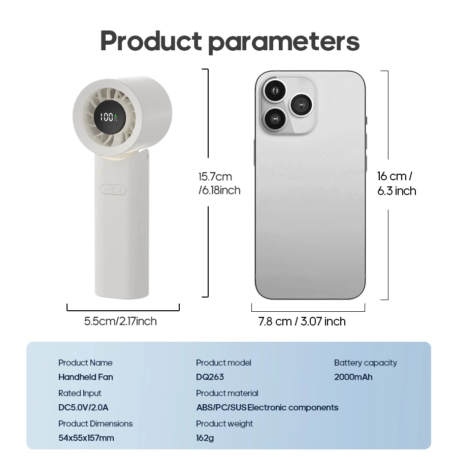 High-speed handheld fan: 100 wind speeds + three-purpose design, your portable cool butler