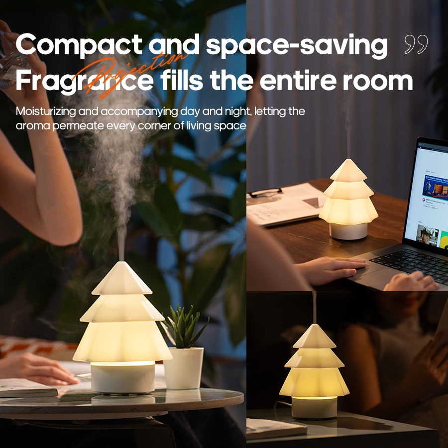 Christmas Ambience & Practicality in One! Minimalist Christmas Tree Aromatherapy Diffuser, Dual for Festivals & Daily Use