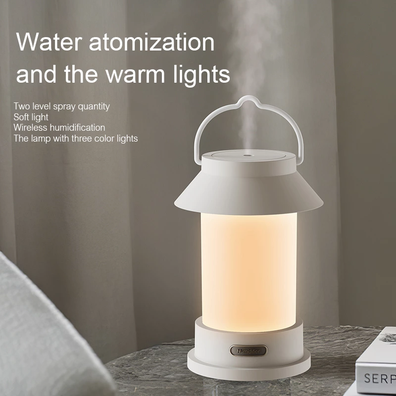Vintage style lantern humidifier wireless portable three-color dimmable light long life contract home B&B full scene