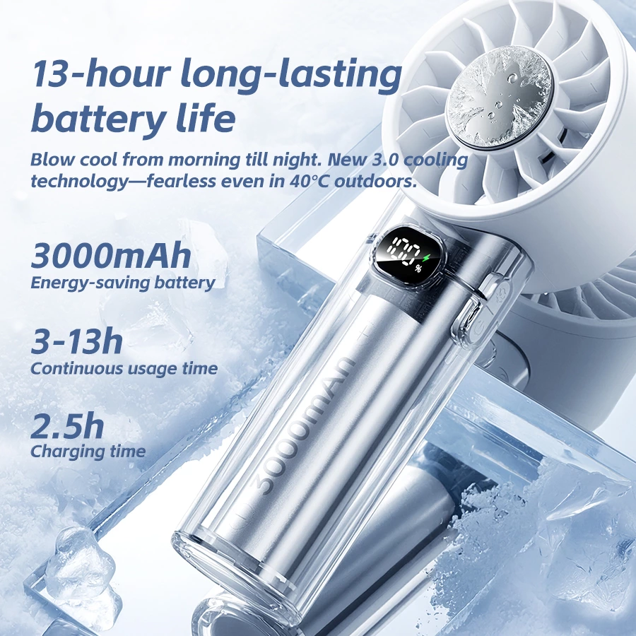 High-Speed Ice-Cool Handheld Fan | 100-Speed Adjustment + Smart Display, New Benchmark for Portable Cooling